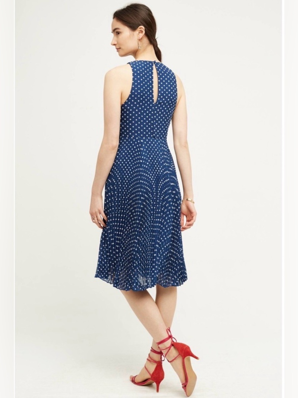 Anthropologie x Eva Franco Pleated Chiffon Fit & Flare Midi Dress, Navy | Size 4 - Picture 3 of 13